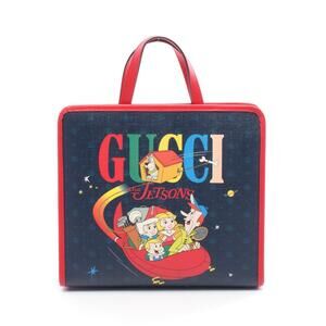 Gucci The Jetsons Tote Bag Canvas Leather Navy Blue Red Multicolor